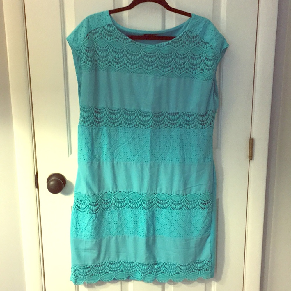 Turquoise lace shift dress from the Limited